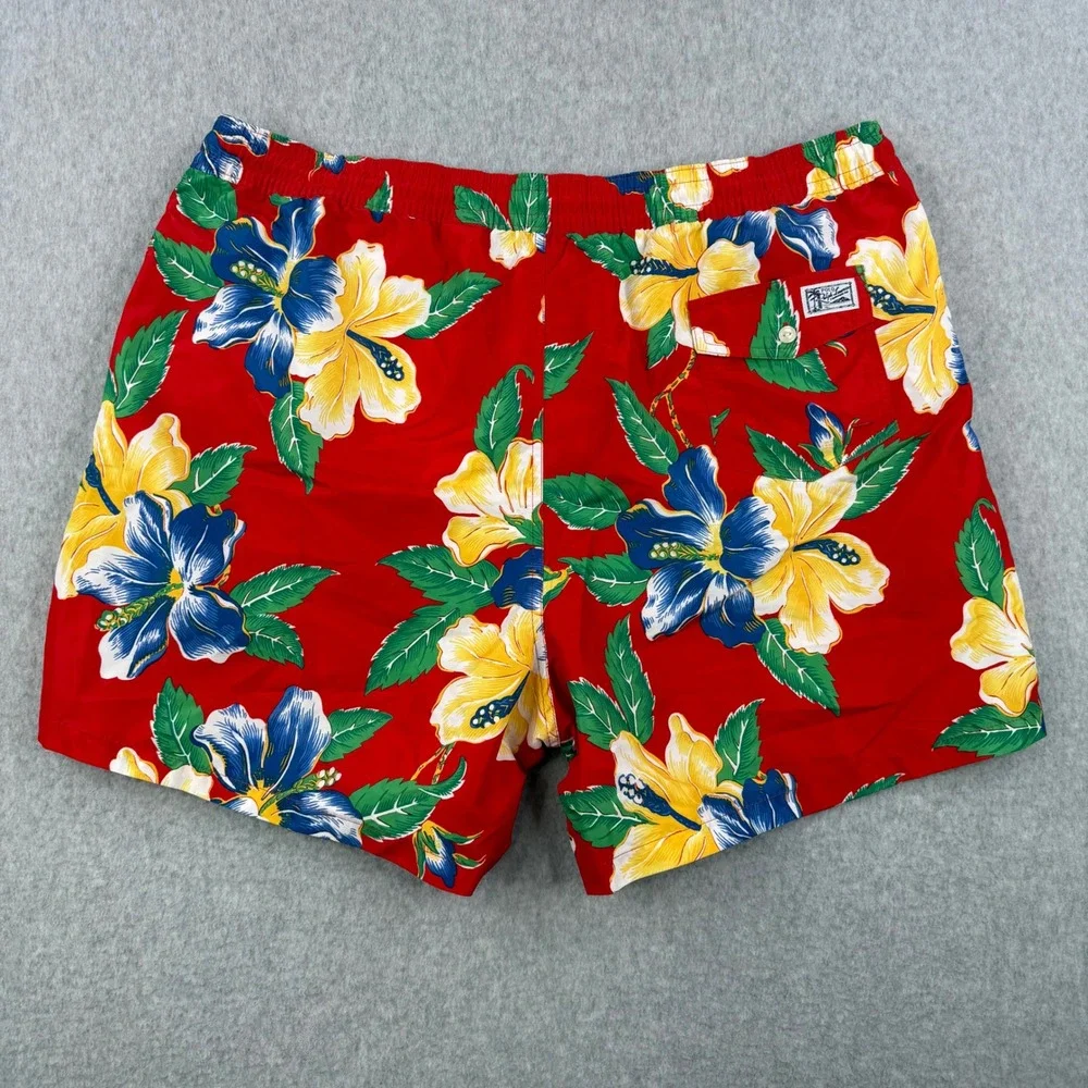 Polo Ralph Lauren Swim Shorts Mens 2XB Red Floral Traveler Hawaiian Trunks